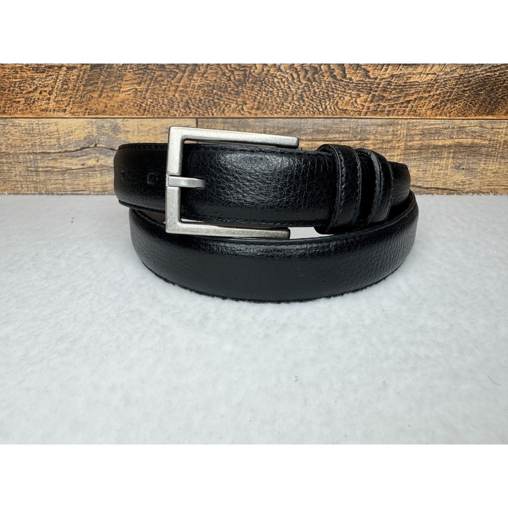 Men's Sz 40 Full Grain Leather Black Dress Casual Belt Silver Buckle